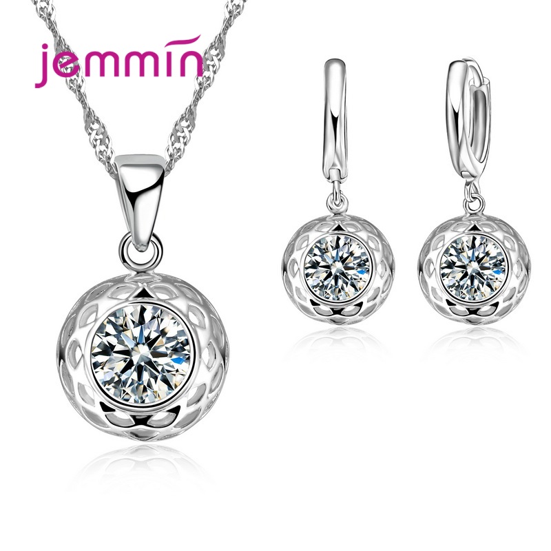 925 Sterling Silver Trendy Crystal Pendant Necklace Earrings Jewelry Set For Women Girls Wedding Engagement Jewelry: green