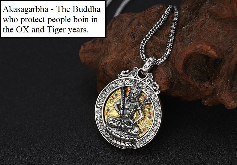 100% 925 silber Acht Buddha Statue Anhänger 925 Sterling Buddhistischen Buddha Anhänger sterben Chinesische Sternzeichen Gute Glück Amulett Anhänger: Akasagarbha Ochse Tiger