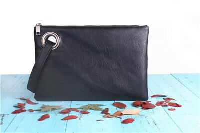 Clutch Bag Eenvoudige Retro Dame Handtas Mode Grote Capaciteit Clutch Rits Envelop Tas: Black