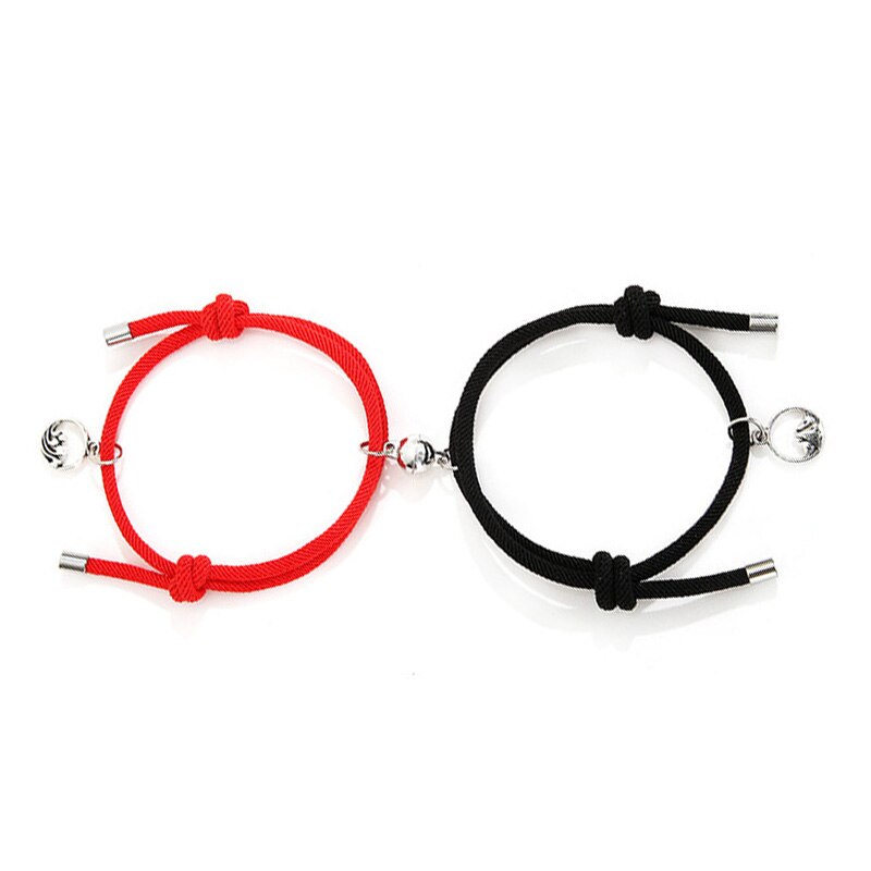 2pcs Men and Women Charm Girl Bracelet Couple Bracelet Couple Magnet Attract Each Other Personality Jewelry Lover: red black