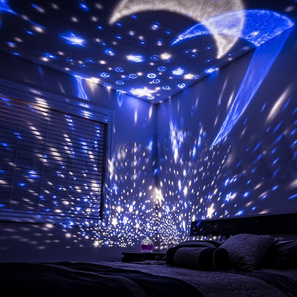 Kleurrijke Sterrenhemel Projector Nachtlampje Rotatie Starry Moon Night Lamp USB Opladen Voor Romantische Baby Kinderen