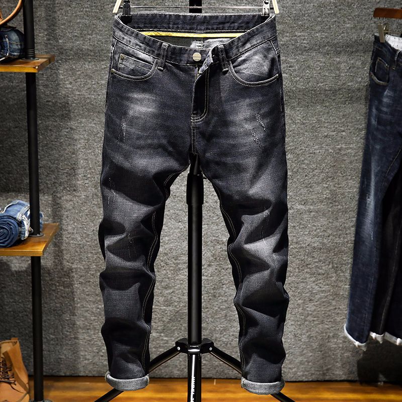 Business Casual Straight Slim Fit Black Jeans Stretch Denim Pants Trousers Classic Men Jeans jeans: 36