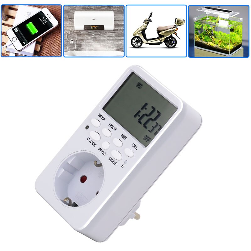 Eu us plug elektronische digitale tijdschakelaar tijdrelais 230v keukentimer 12/24 uur programmeerbare timer stopcontact schakelaar controller