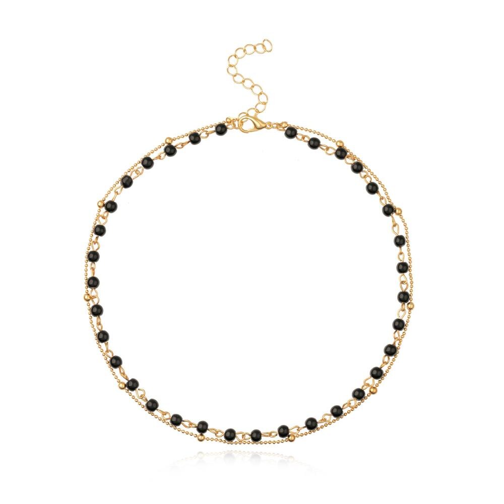 Doppel Schicht Halsband Halskette Für Frauen Schwarz und Weiß Perle Kette Halskette Collier Femme Schmuck: Schwarz Gold