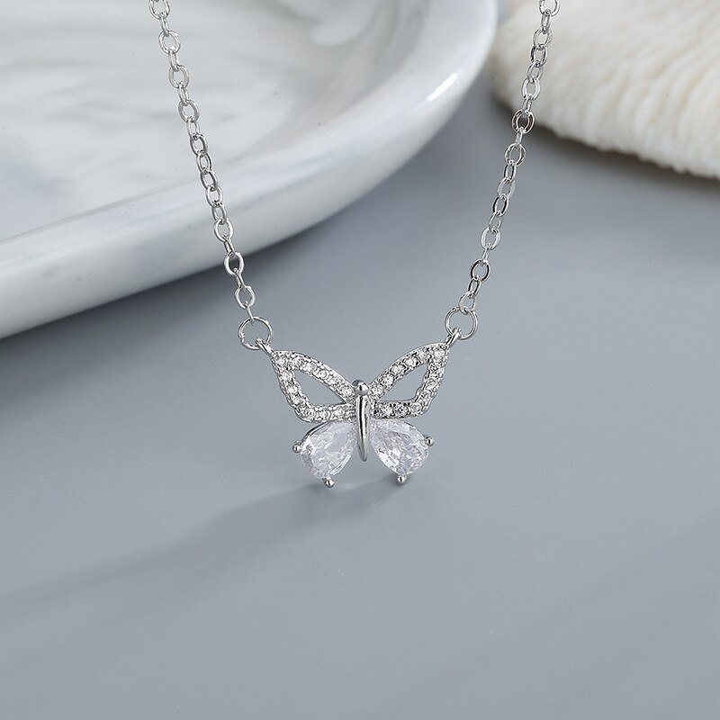 VOQ colore argento moda zircone farfalla ciondolo collana collana regalo romantico accessori fidanzamento donna