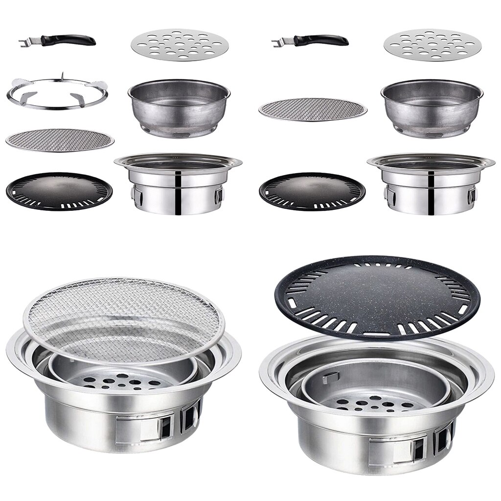 Koreaanse Houtskool Barbecue Grill Rvs Non-stick Barbecue Lade Grills Draagbare Houtskool Kachel Voor Outdoor Camping Tuin