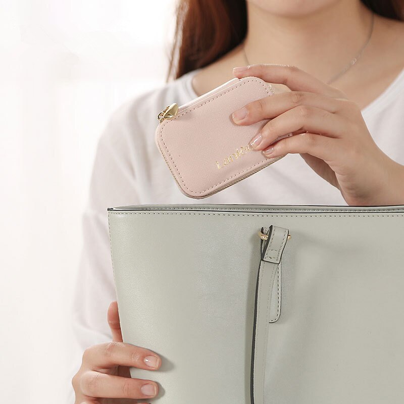PUOU estuche portátil de cuero para espejo cosmético Mini bolso para mujer, bolsa de maquillaje para lápiz labial, bolsa para guardar joyas, bolsa para lápiz labial