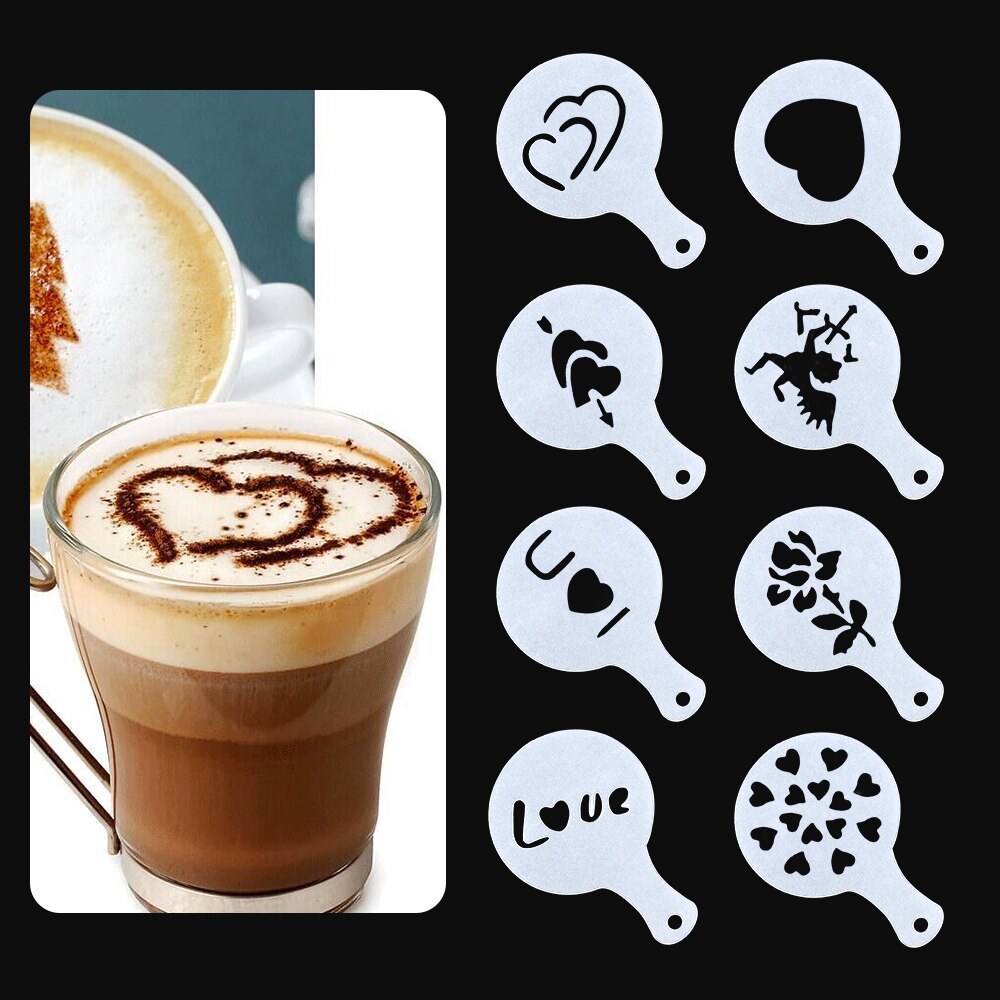 Fancy kaffe tryk model skum spray kage stencils kaffe sigte kaffe tegning cappuccino form pulveriseret sukker si værktøjer