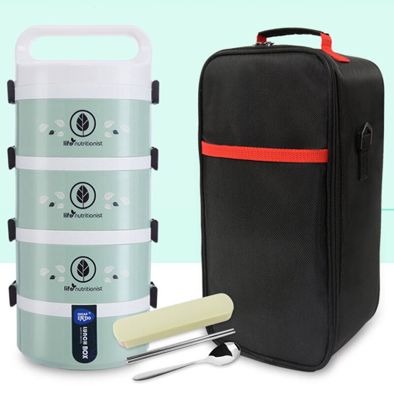 Micro-ondes étanche boîte à déjeuner en plastique enfants récipients de stockage des aliments en acier inoxydable boîte à déjeuner Bento Thermo isolé thermique japon: 4 Layer Green