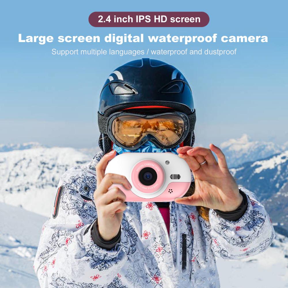 8mp voksne børn digitalkamera flersproget vandtæt kamera med bageste dobbelte kameraer 2.4 tommer ips hd-skærm