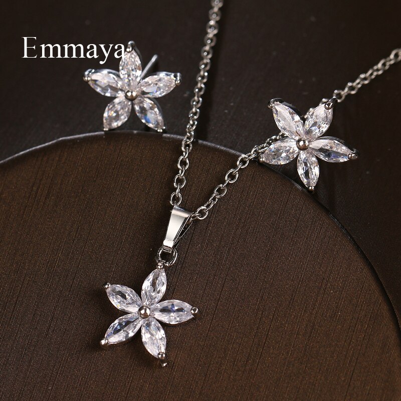 Emmaya clásico forma de estrella collar y pendiente para las mujeres delicado conjunto de joyas de circón de nupcial brillante