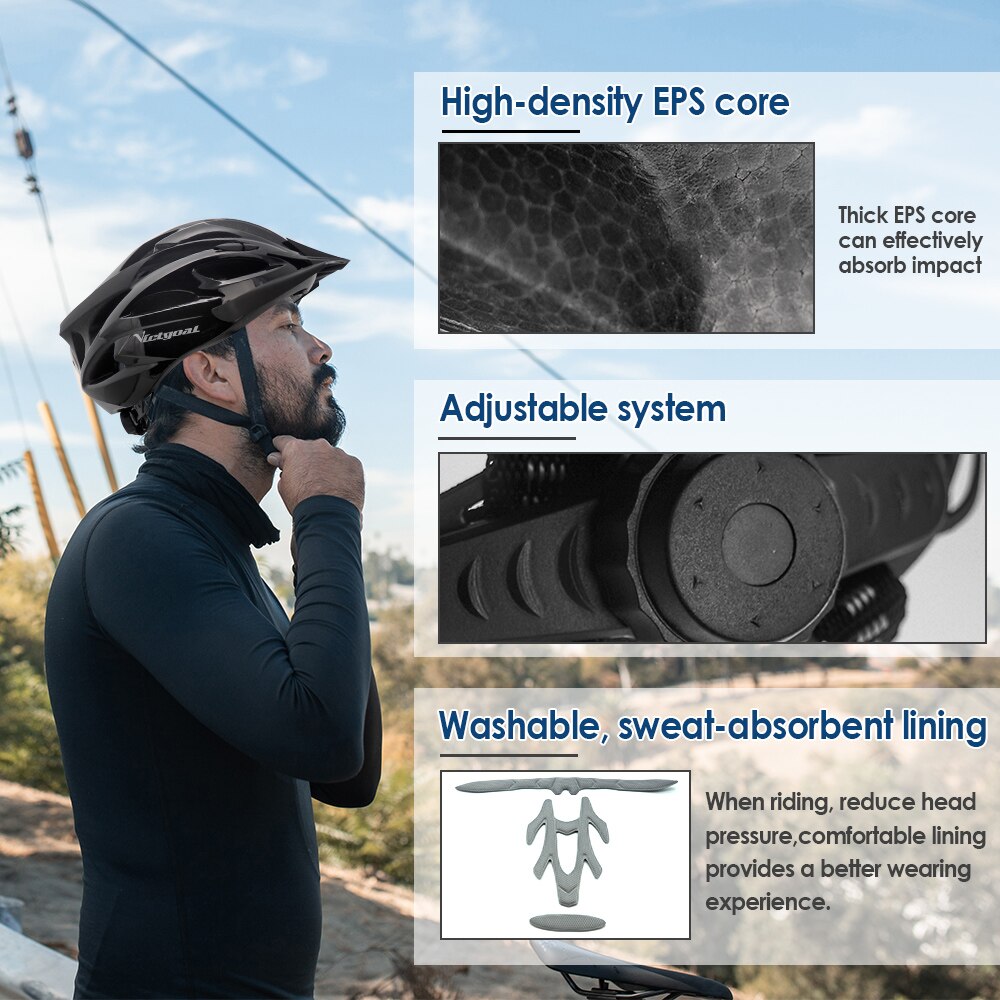 VICTGOAL Adult Bike Helmet with LED Light Bicycle Helmet with Sun Visor for Men Women Road Mountain Bike Cycling Scotter E-bike