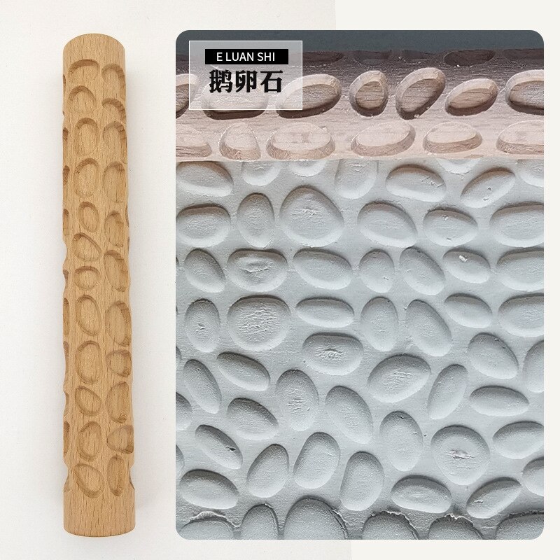 1 Stuks Aardewerk Klei Handgemaakte Houten Textuur Klei Rolling Bloem Stick Rolling Klei Steen Stok Boom Patroon Klei Tool: cobblestone