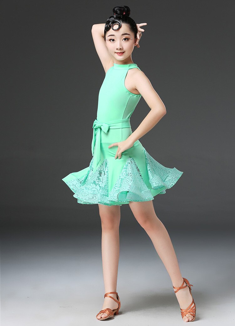 Lace Latin Dance Dress For Girls Child Salsa Tango Ballroom Dancing Dress Competition Costume Kids Practice Dance Clothes