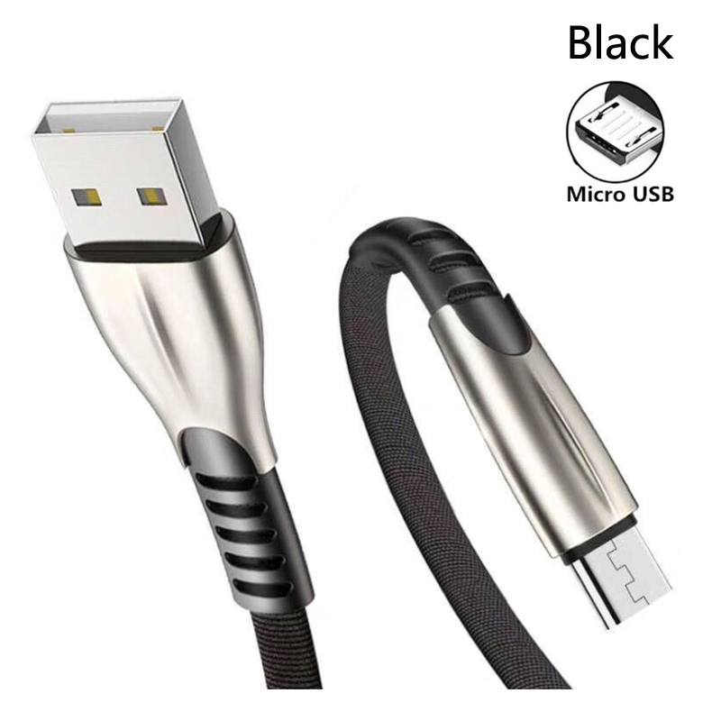 Fast Charge Micro USB Type-c Zinc Alloy Braided Cable For Samsung S6 S7 S8 S9 S10 J3 J5 J7 A5 J1 J4 J6 A6 A8 Plus: Black For Micro