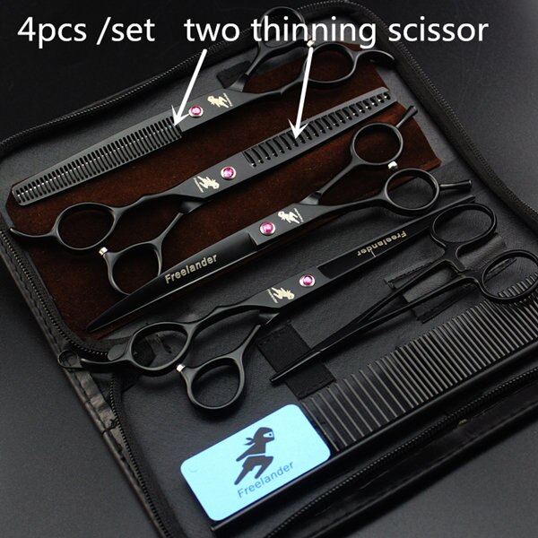 7 " pet grooming kit, straight and thinning scissors and curved pieces