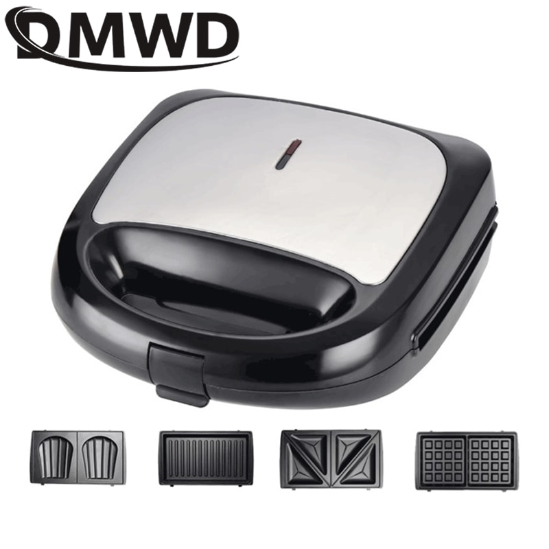 DMWD Multifunctional Electric Mini Waffle Sandwich Maker Panini BBQ Grilling Machine 3in 1 Breakfast Waffle Maker Cake Maker EU