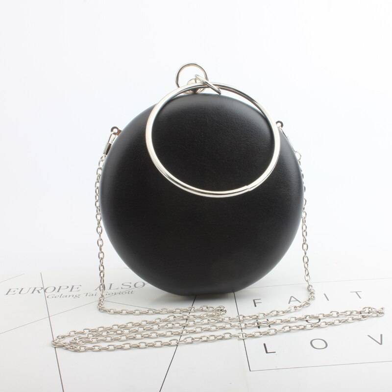 Ronde dames avondtassen diamanten eenvoudig rood blauw zilver zwart goud gemengd dag clutches ketting schoudertassen: Zwart