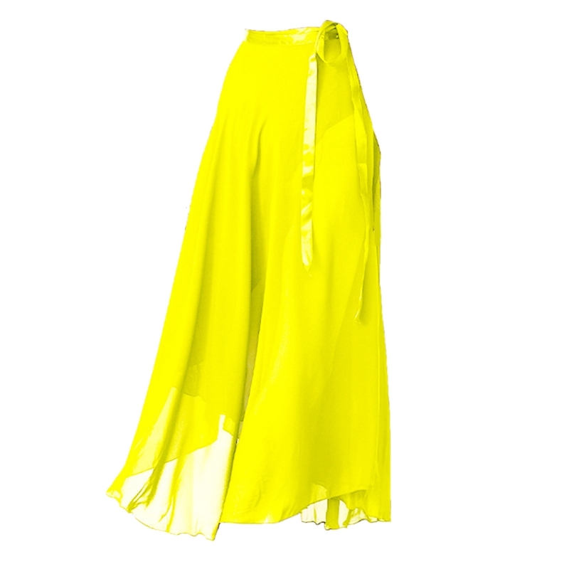 16 Solid Colors Classical Mid-Calf Half Skirt Spring Summer Breathable Long Wrap Skirts for Ladies Ballet Dance Stage Wear: Yellow