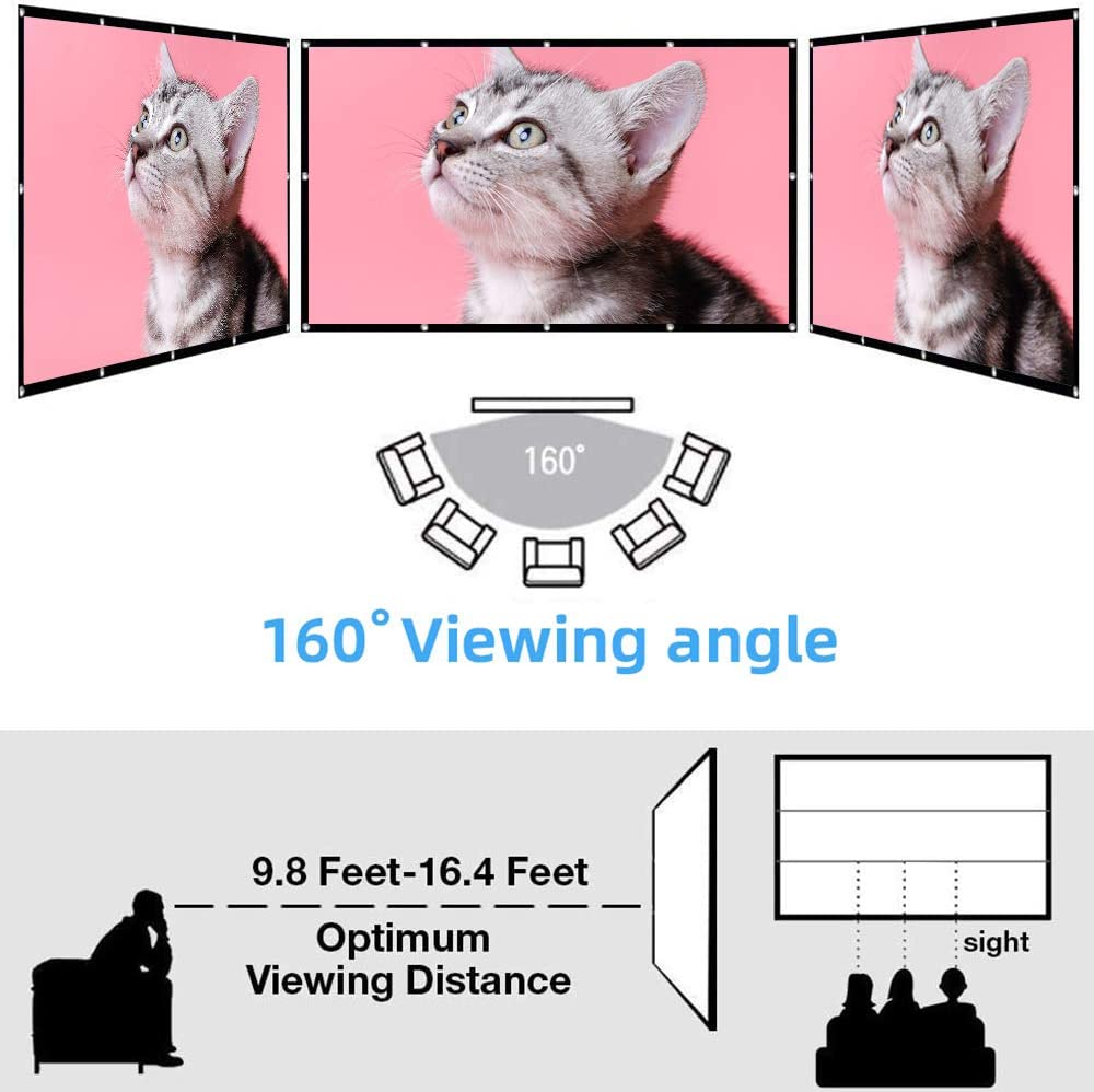 VEIDADZ 60-200 inch Portable Foldable Projector Screen High Density White No Creases Soft Projection Screen 16:9 Indoor Outdoor