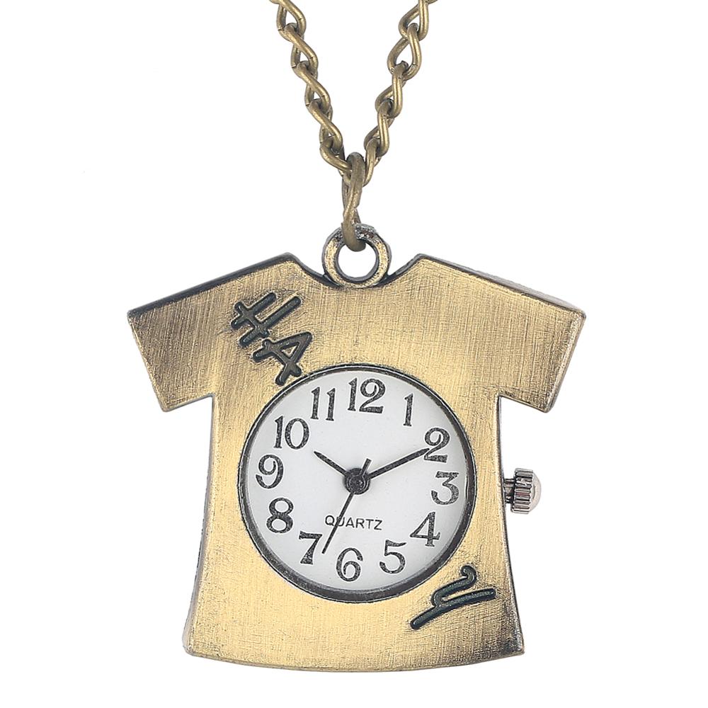 Bronze dobbelt dobbelt tidszone rektangel lommeur quartz urværk bil t-shirt nøglelås kryds kvinder dame kjole halskæde