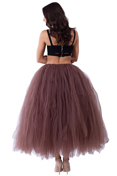 Schwarz Hoopless Lange Petticoat Hochzeit Krinoline Ballkleid Unterrock Schichten Tüll Rock Frau Erwachsene Tutu Braut Zubehör: Brown