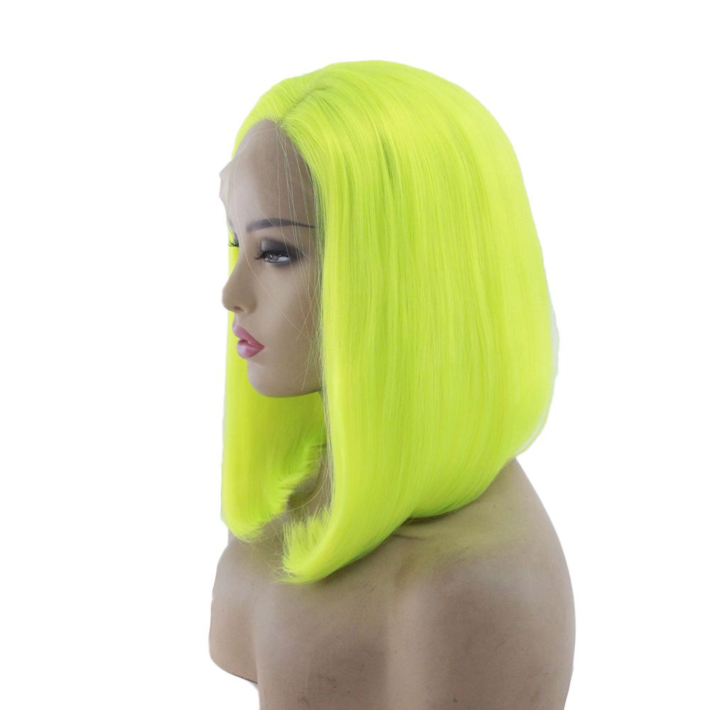Similler groene fluorescerende roze bob synthetische kant voorpruiken kort haar steil voor vrouwen zwart klassiek middendeel