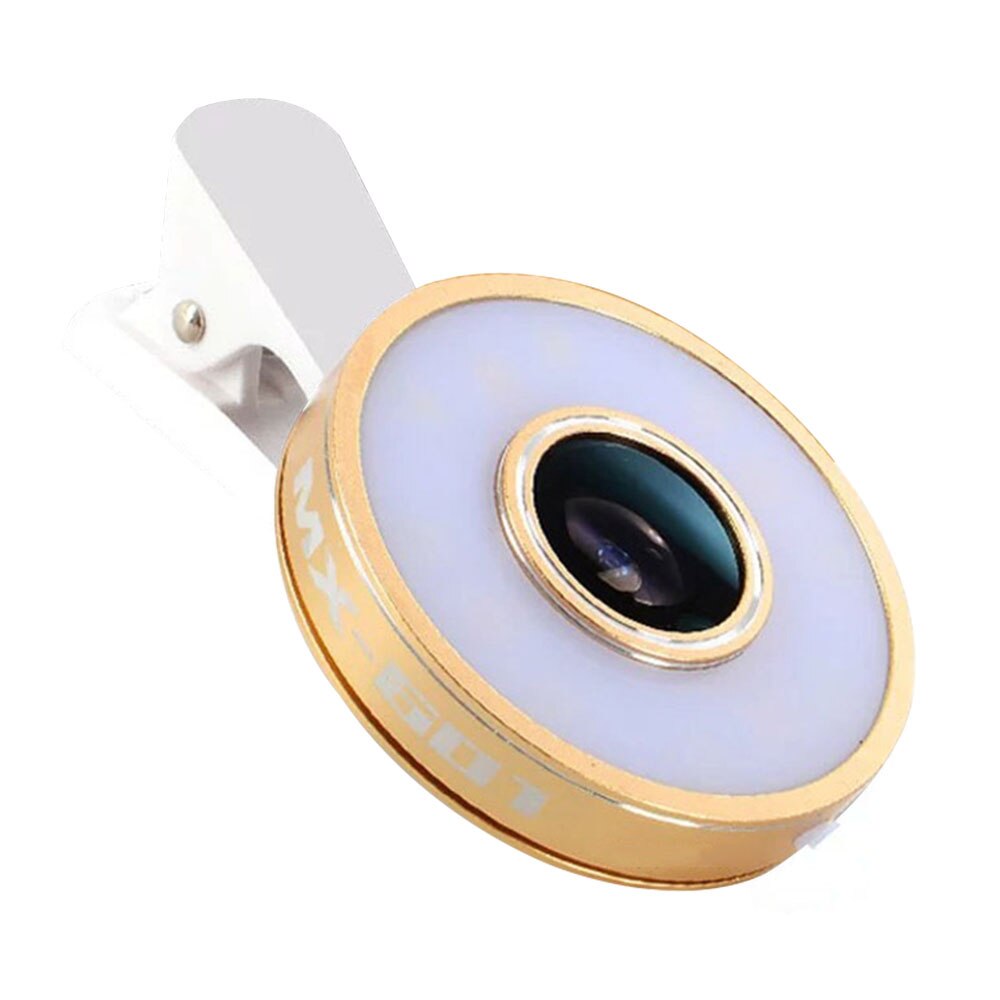 6 in 1 Filling Light 8 LED Ring llight Wide-angle Fish-eye Lens Universal Selfie Phone Lamp Fisheye Lens Phone llight: Gold