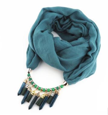 Ethtic Silk Scarf Necklace Neckerchief Scarves Tassels Women Printed Silk Muffler Scarfs Choker Statement Jewelry Luxury Bijoux: Blue