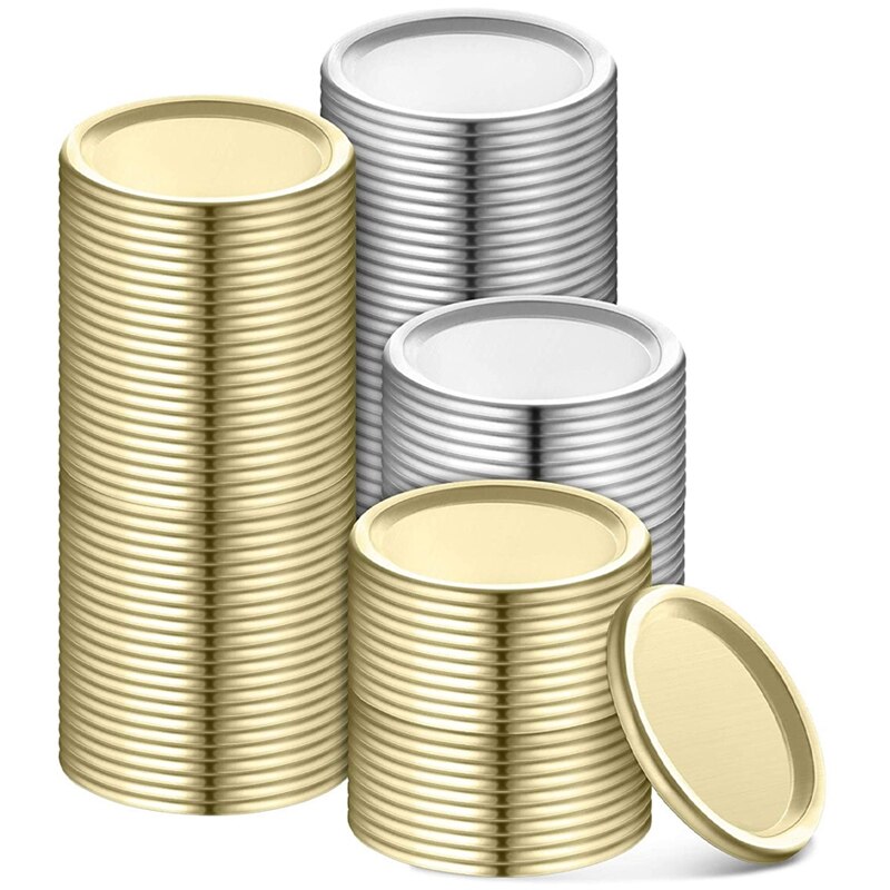 70Mm Inblikken Deksels Jar Split-Type Deksels Herbruikbare Lekvrije Opslag Solid Caps Metalen Inblikken Pot Deksels: silver gold