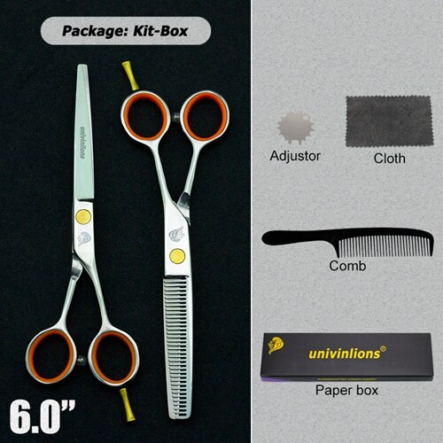 Ciseaux de coiffure japonais professionnels, 4.5/5.0/5.5/6.0 pouces, rasoir, barbier, ciseaux amincissants, tijeras: 6.0 inch-kit