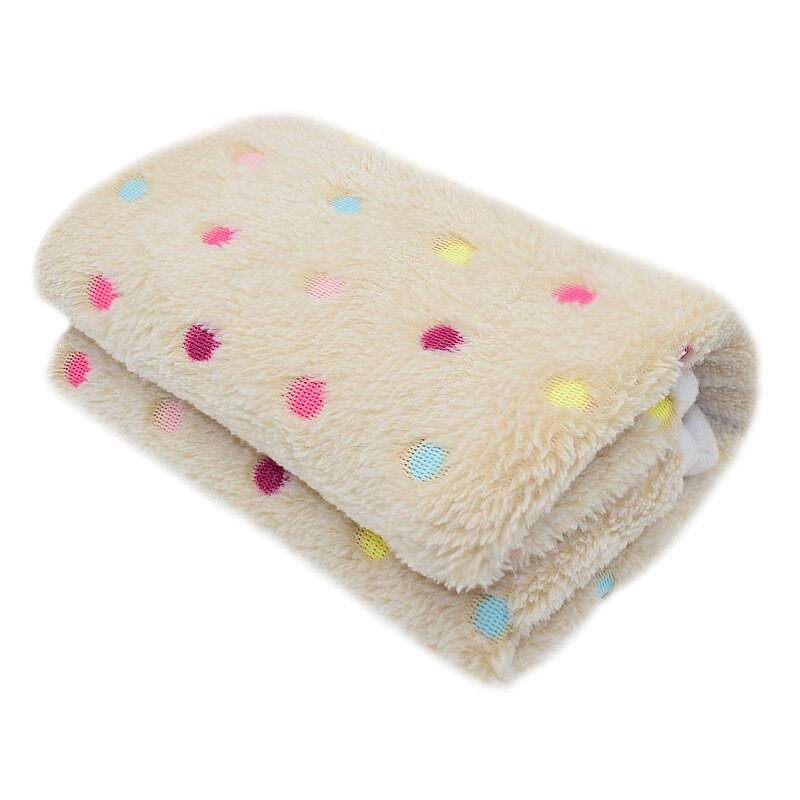 Couverture polaire chaude et douce pour lit de chat et de chien, imprimée à pois, coussin pour animaux de compagnie, tapis pour petits, moyens et grands chiots: Camel / 100 x 75 cm