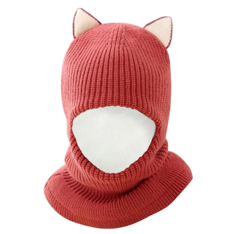 Baby hat tørklæde strikket plys vinter varmt jakkesæt drenge og piger vinter barn hat tørklæde: Dyb pink