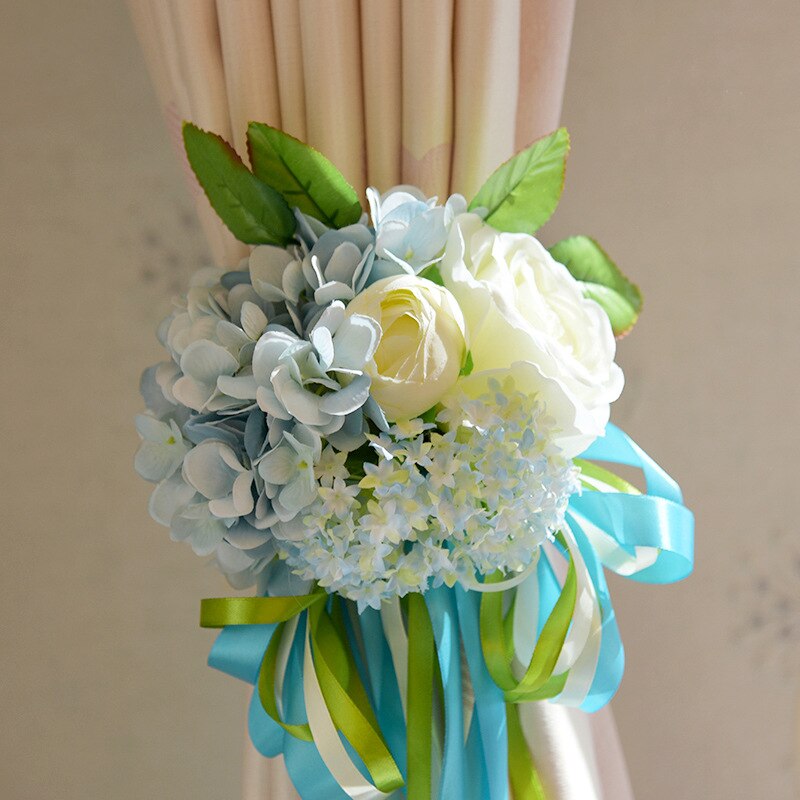 Décorations de rideau de mariage, fleurs artificielles avec ruban, disposition romantique de salle de mariage: ice blue