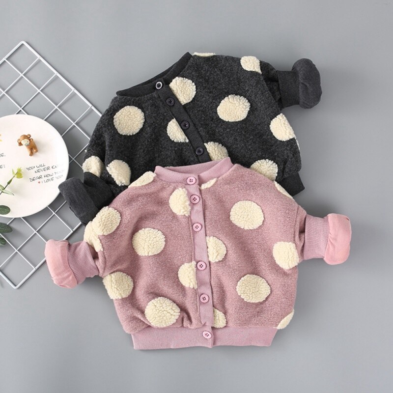 Baby Girls Cotton Coat Thicken Polka Dot Long Sleeve Single Breasted Jacket Autumn Winter Baby Clothing