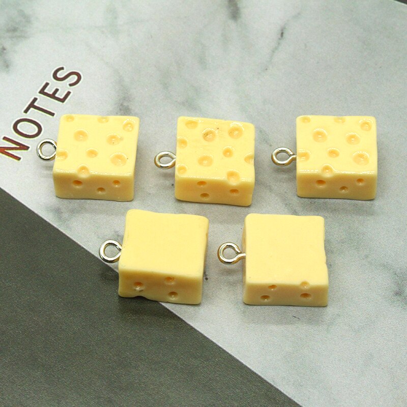 10 st 3d mini fyrkantig ost bröd mat harts berlocker söta örhängen halsband nyckelring gör det själv smycken hänge tillbehör tillbehör