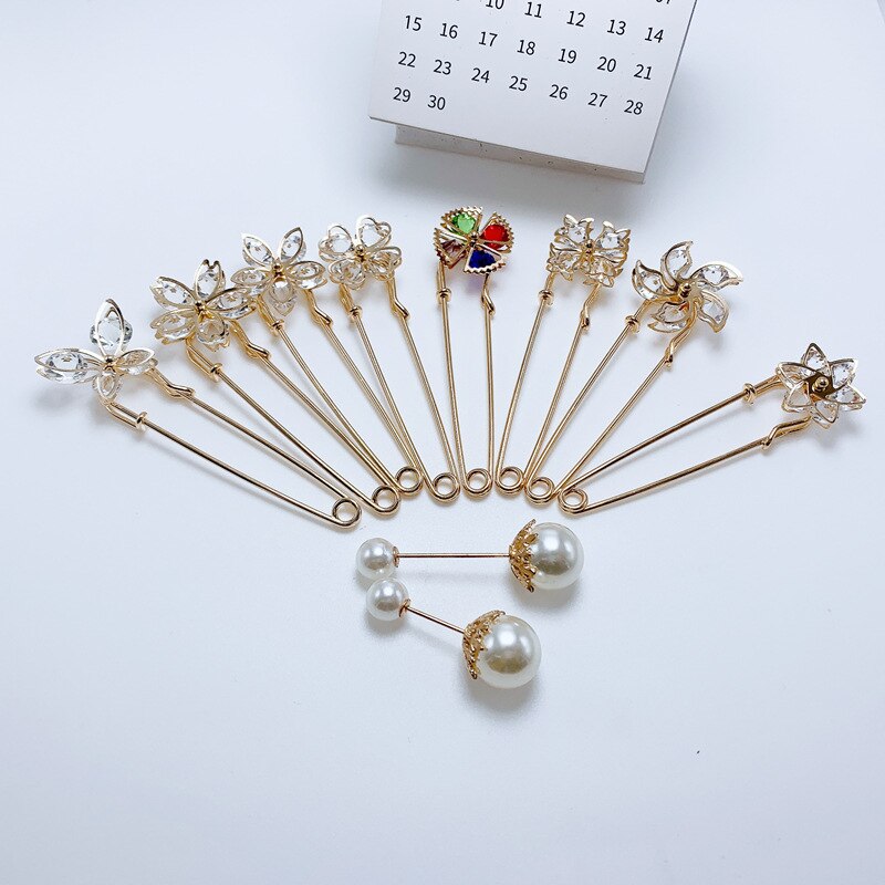 10 stuks kristallen strass broche jurk decoratie schattige gesp speld grote veiligheidsspeld kraag vrouwen sieraden voor kleding ornament