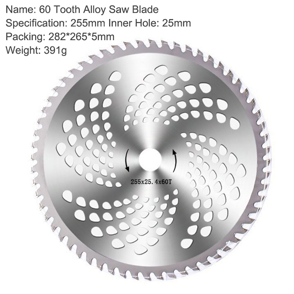 1pc 255mm 40T/60T/80T débroussailleuse lame tondeuse à gazon Cutter pour couper l'herbe arbre lame de coupe remplacement lame de scie circulaire: 60T
