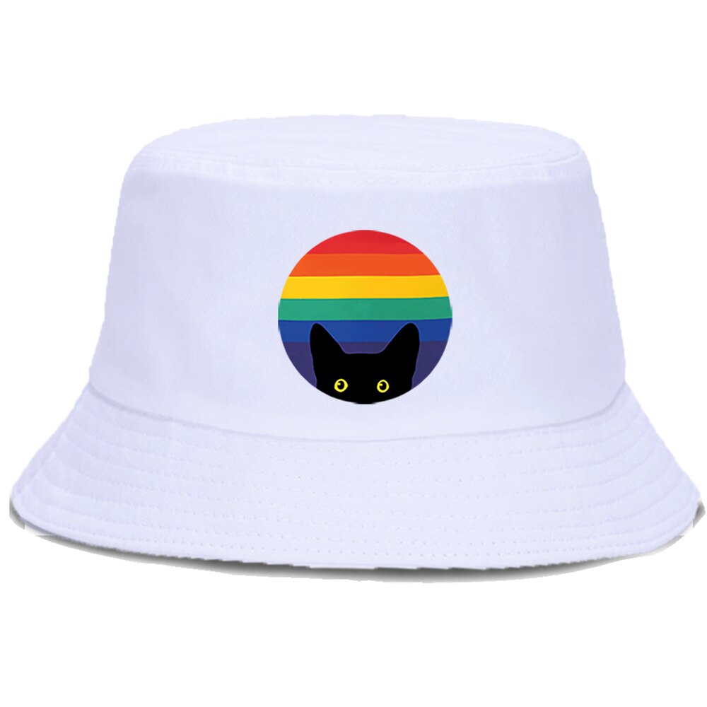 Bænk madafaks tegneserie kat panama kasketter afslappet udendørs fiskerhue unisex sommer fiskekat solcreme strand spand hatte: Hvid 6