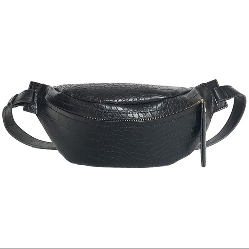 Bolsos de cintura de cuero de Pu con patrón de cocodrilo para mujer, paquetes divertidos de colores sólidos, bolsos de cinturón para mujer para teléfono, paquete divertido para mujer: Black