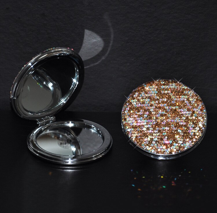 Strass incrustés créatifs petit rabat de miroir de vanité rond pliant Mini miroir de poche de Kawaii miroirs de maquillage