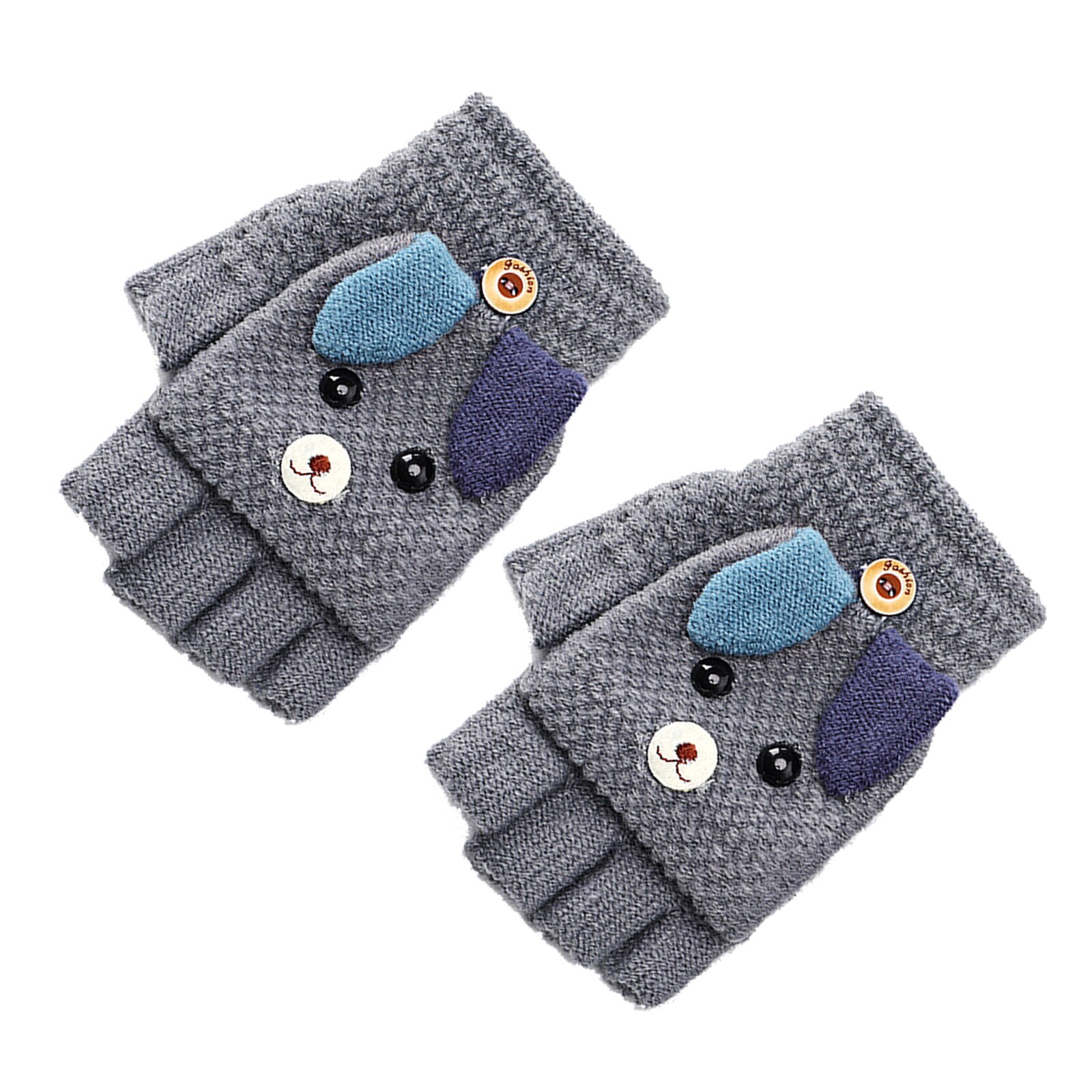 Baby Kids Winter Gebreide Warm Vingerloze Wanten Leuke Cartoon Puppy Convertible Flip Top Handschoenen Met Knop Voor Jongens En Meisjes