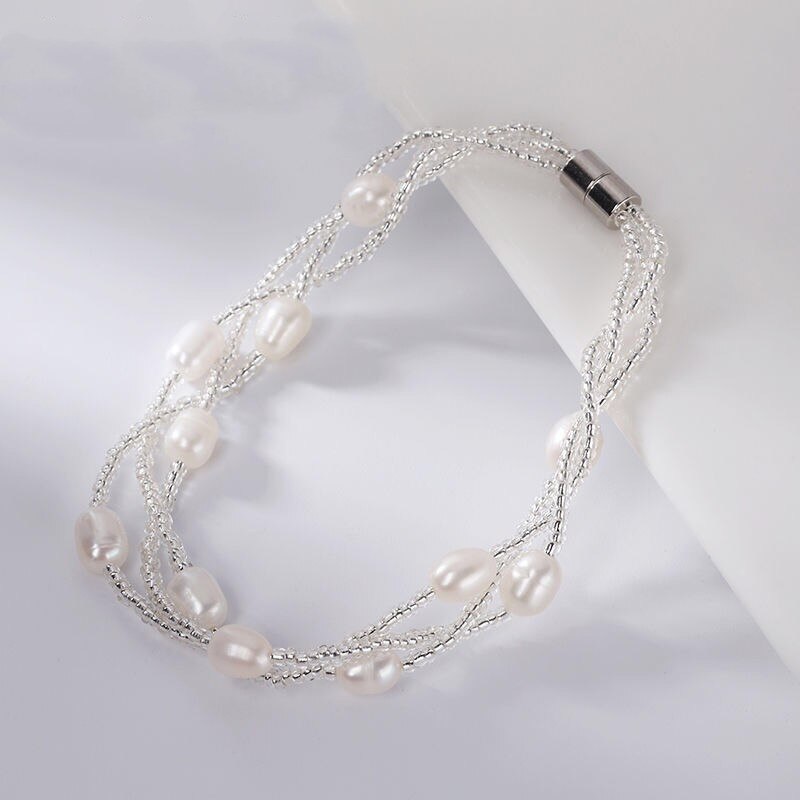 HUANZHI Neue Koreanische modisch Magnetische Mischfarben Natürliche Süßwasser Perle transparent Perlen Armbinde für Frauen Mädchen Schmuck: B