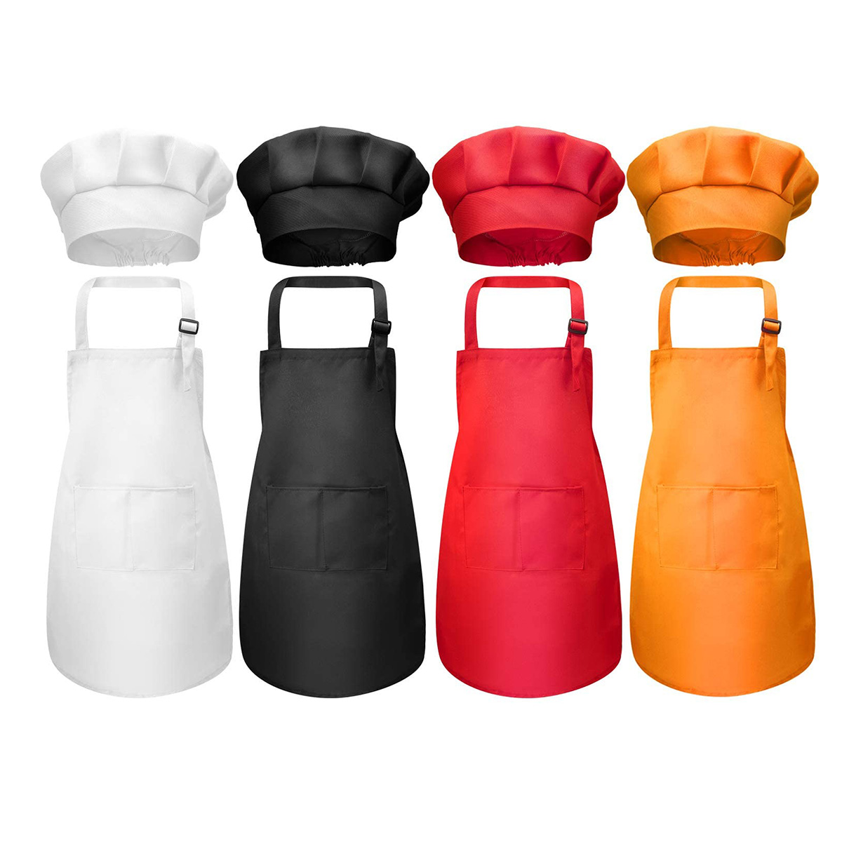 Kind Craft Keuken Schort En Hoed Set Effen Kleur Voorvak Bib + Elastische Band Koken Cap Voor Kinderen Mode