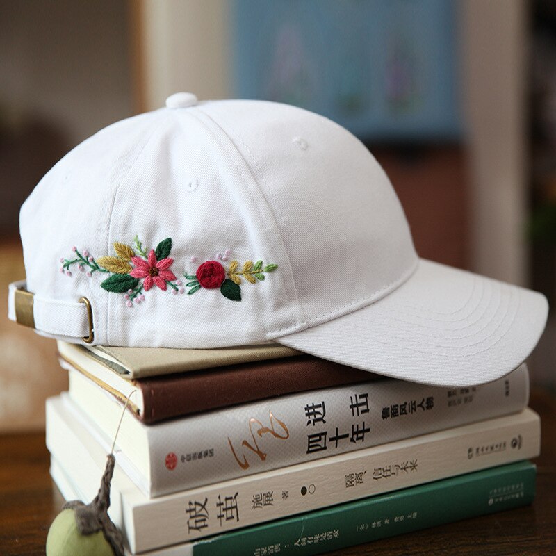 Kit de chapeau brodé de fleurs, , avec cerceau, casquette à visière, point de croix, ensemble d'art de couture, artisanal fait à la main