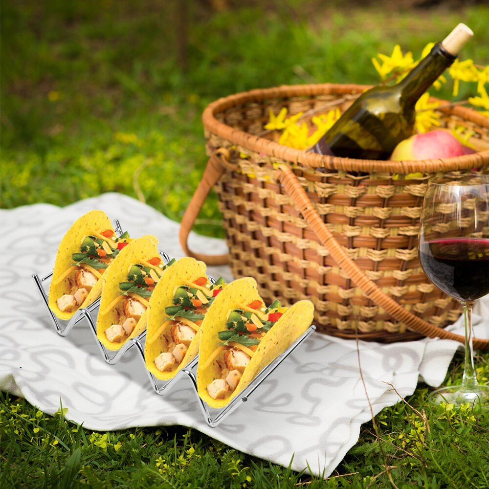 Stainless Steel Taco Holders Rack Mexican Food Hard Stand Holds Soft Shells Wave Shape Kitchen Tool Restaurant Food Display