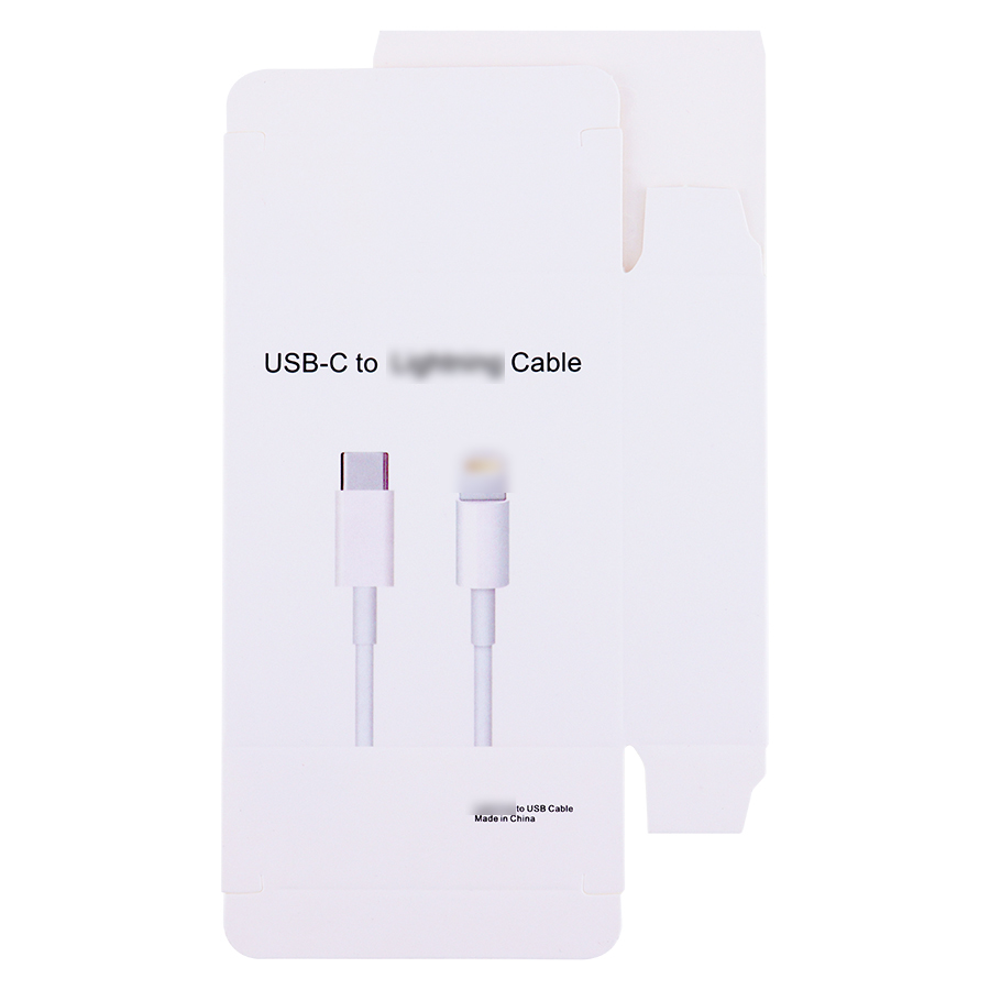 Caixa de embalagem de papel vazio para iphone, samsung, cabos de carregamento de celular tipo c para usb c cabo de dados micro 8pin linha de carregador