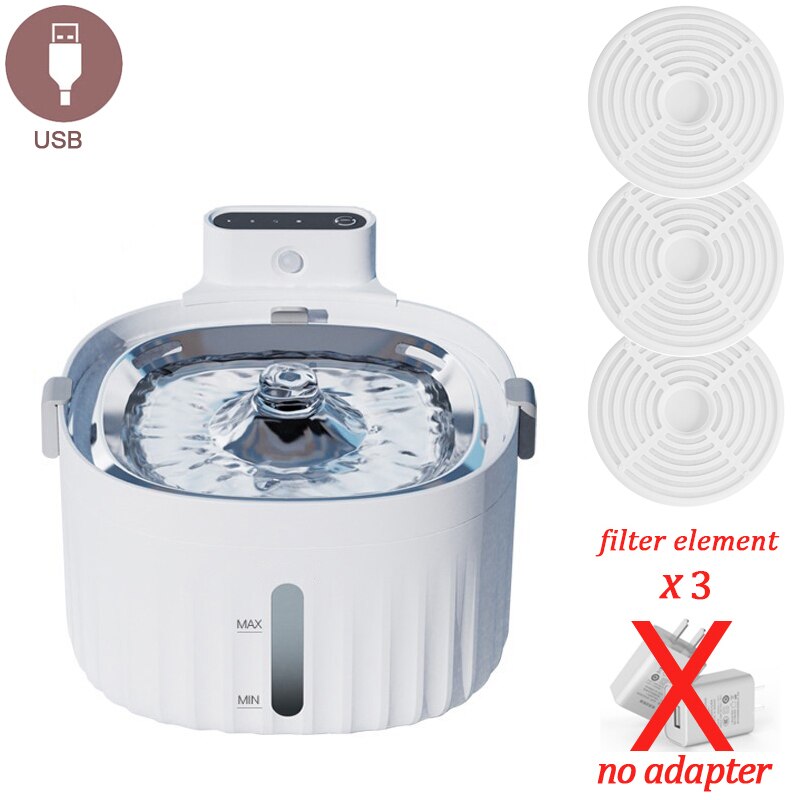 Abreuvoir Intelligent avec capteur de mouvement pour animaux de compagnie, abreuvoir automatique pour chats et chiens, 2l, alimentation USB: A-02-Filterx2
