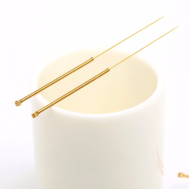 Agujas de acupuntura estériles chapadas en oro, doradas, un solo retenedor, 100 piezas