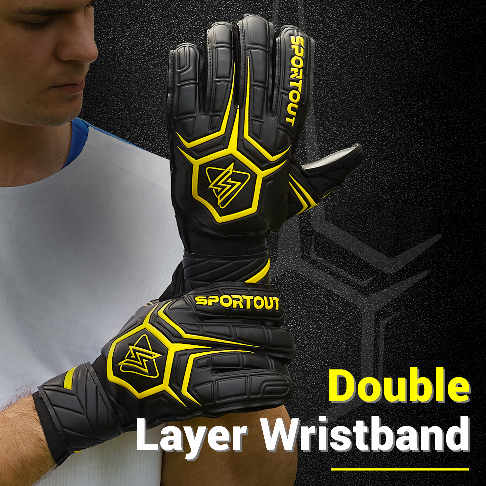 Sportout målmandshandsker, målmandshandsker med fingerbeskyttelse, fodboldhandsker, åndbare fodboldmålmandshandsker , 4mm latex, til børn